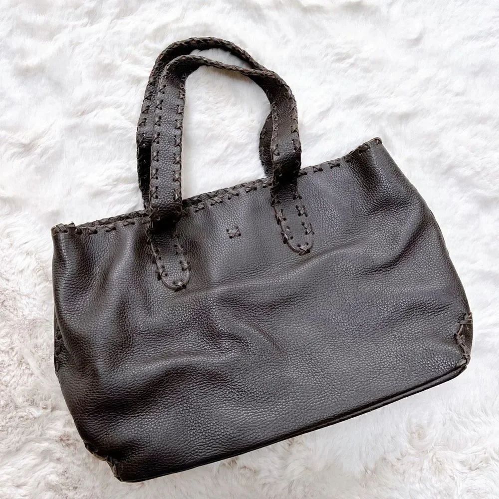 Vintage Y2K Leather Handmade Tote Handbag Purse Shoulder Dark Brown